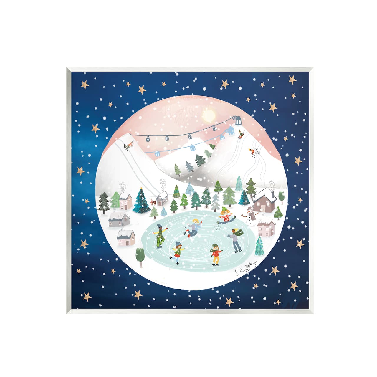 Stupell Industries Ice Skating Christmas Snow Scene Wall Art